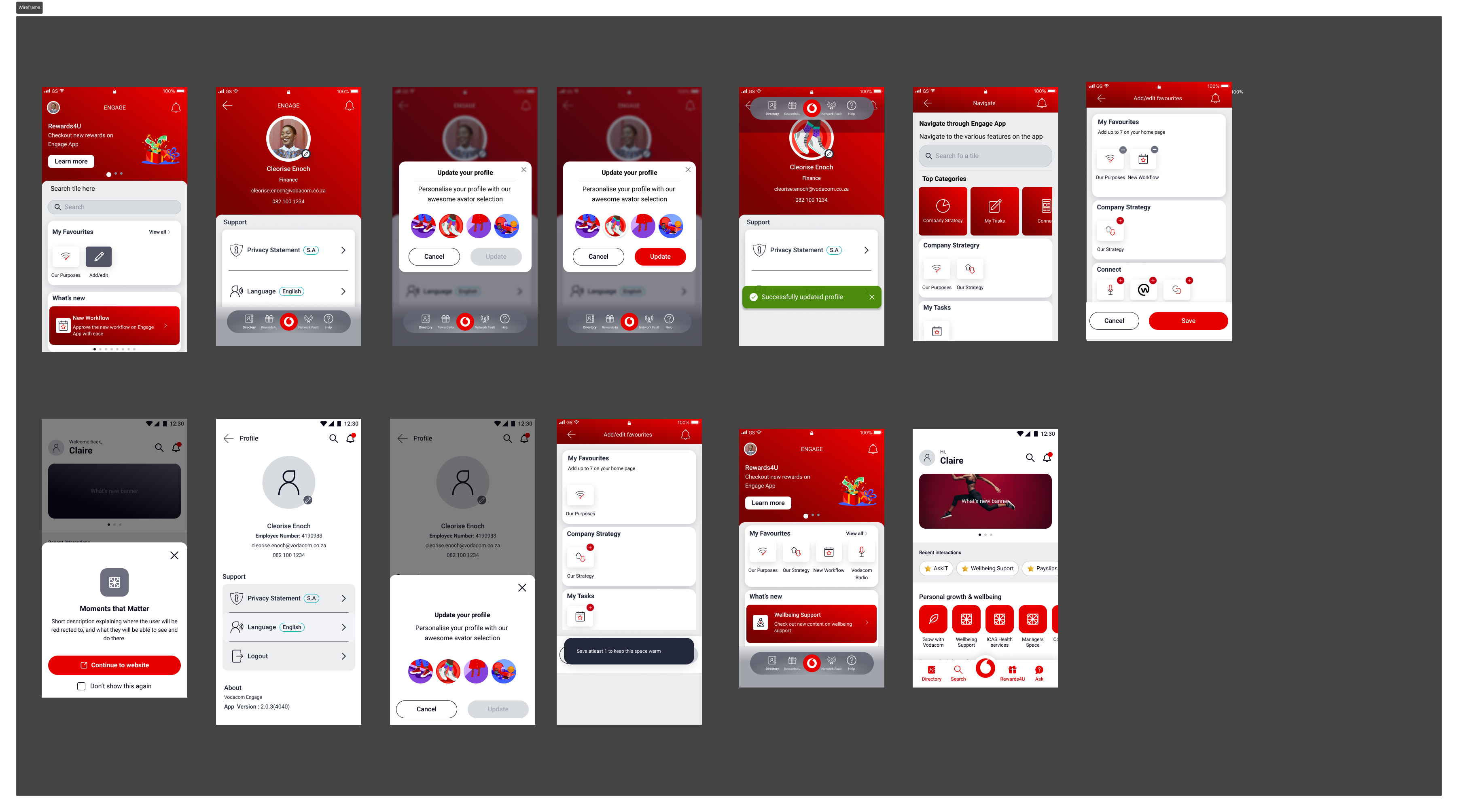 New Engage app — full screen set